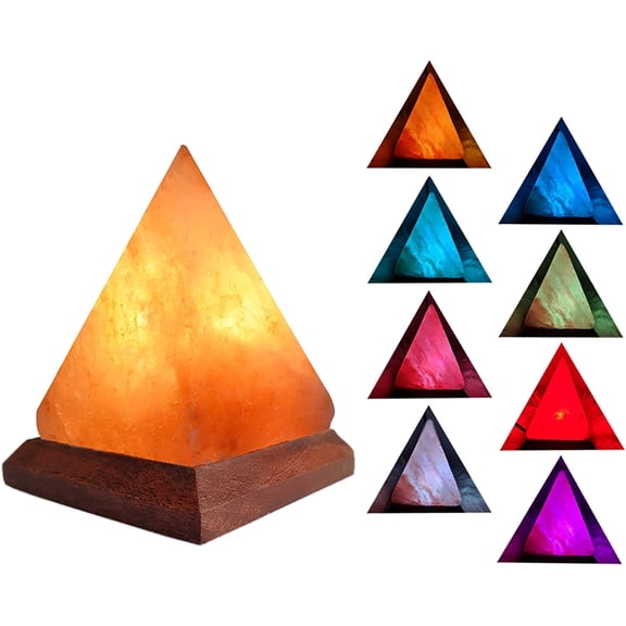 ABPETE USB Himalayan Salt Lamp with 8 Colors Changing,Pyramid Crystal Salt Rock Lamp for Office,Home Deco,Yoga,Holiday Gift - Hand Carved,Genuine Wood Base