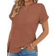 thumbnail image 4 of UVN Summer Blouses for Women Short Sleeve Crewneck Dressy Shirts Ladies Casual Waffle Knit Hollow Out Tunic Tops, 4 of 9