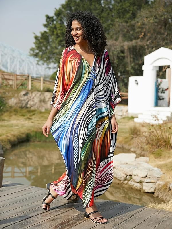 Women's Plus Size Kaftan Dress – Plus Size Maxi Dress Moo Moos Beach Cover Up,Bathing Suit Cover-Up Loungewear