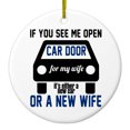 thumbnail image 1 of DistinctInk Hanging Ceramic Christmass Tree Ornament with Gold String - Great Gift / Present - 2 3/4 inch diameter - If Open Car Door, New Car or New Wife, 1 of 2