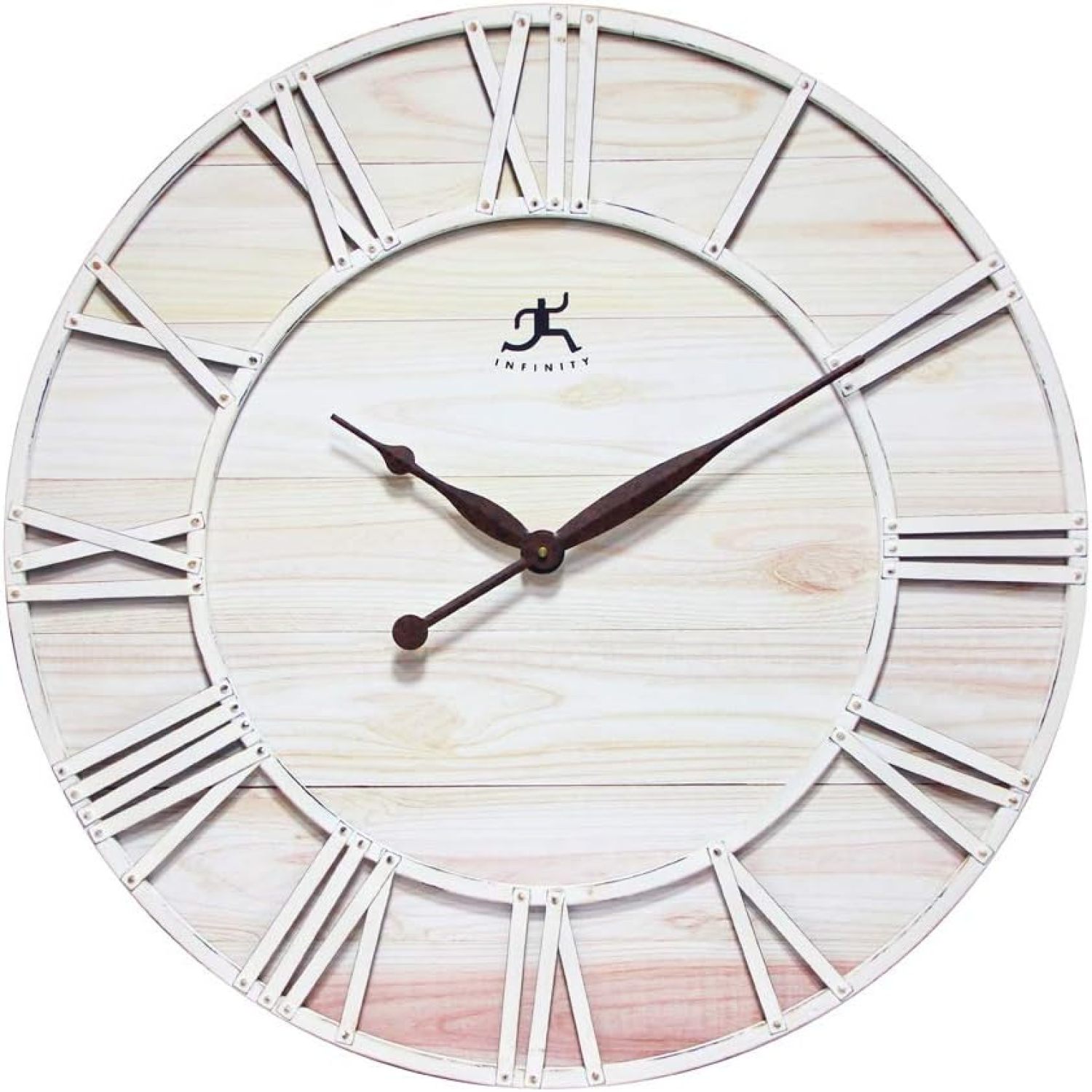 Farmhouse Oversized Wall Clock Coastal White Ivory Open Face Brown