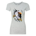 thumbnail image 2 of Torn Ripped Eagle Claws Animal Lover Womens Slim Fit Junior Tee, Heather Grey, 2XL, 2 of 3
