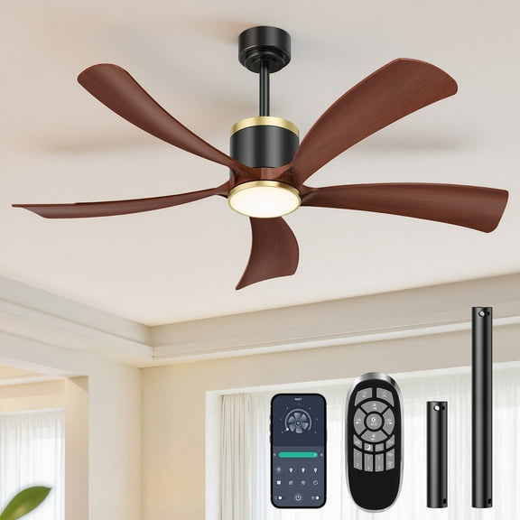 BLNAN 42" Ceiling Fan with Light and Remote Control - 6 Speed,Reverse Airflow,5 Wood Blade, LED Bulb, Timer for Bedroom Kitchen Living Room