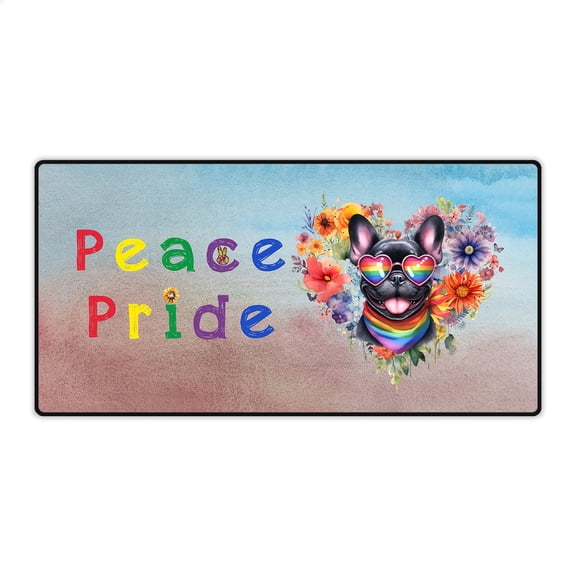Peace Love Pride French Bulldog with Rainbow Sunglasses LGBT LGBTQ Desk Mat Full Keyboard Mouse Pad Dog Lover Gifts Large Mousepad - 01004
