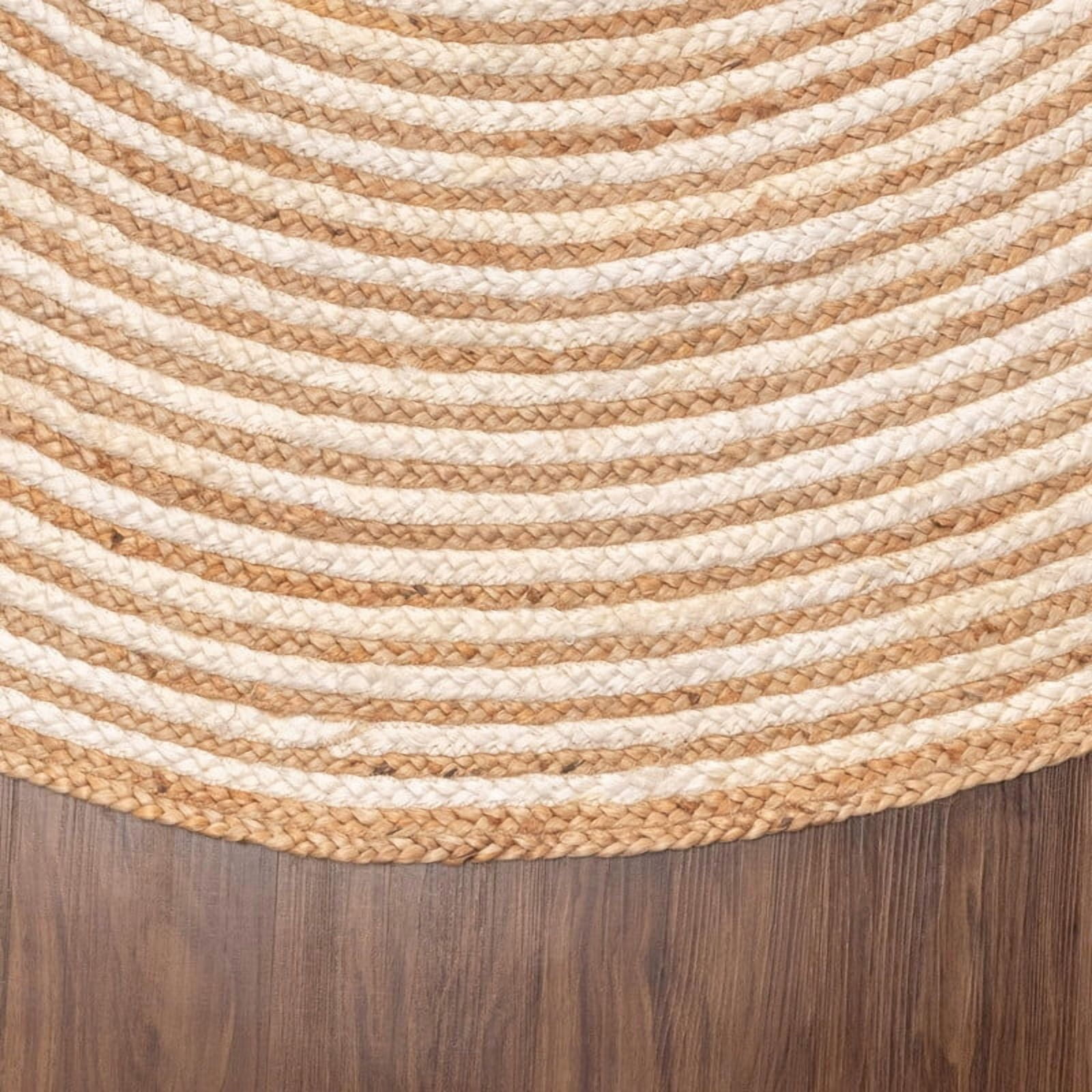 Jute Round Natural Braided Reversible Area Rug , Eco Friendly Rustic Farmhouse Boho Carpet for Living Room, Bedroom, Kitchen, Dining, Ivory, 4 FT