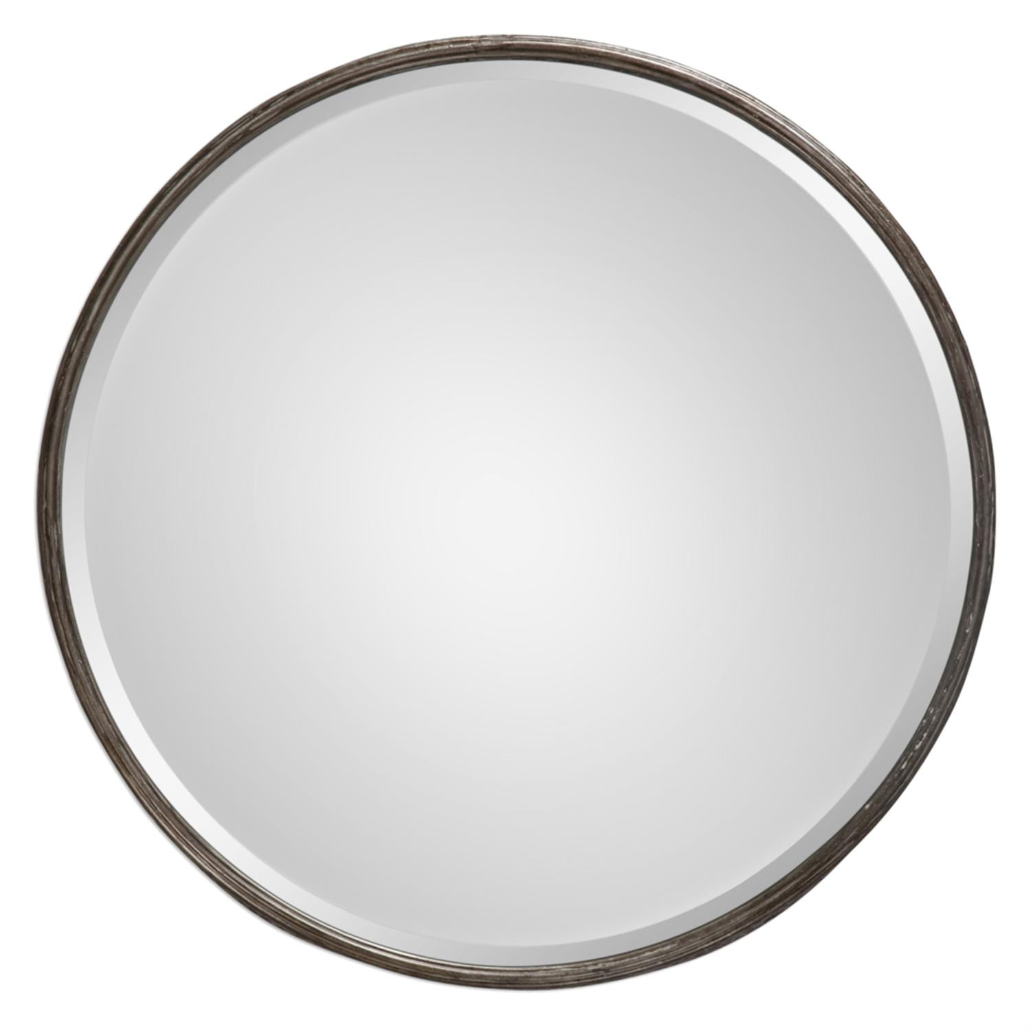 24" Dakota Pierced Silver Hammered Metal Framed Round Beveled Wall