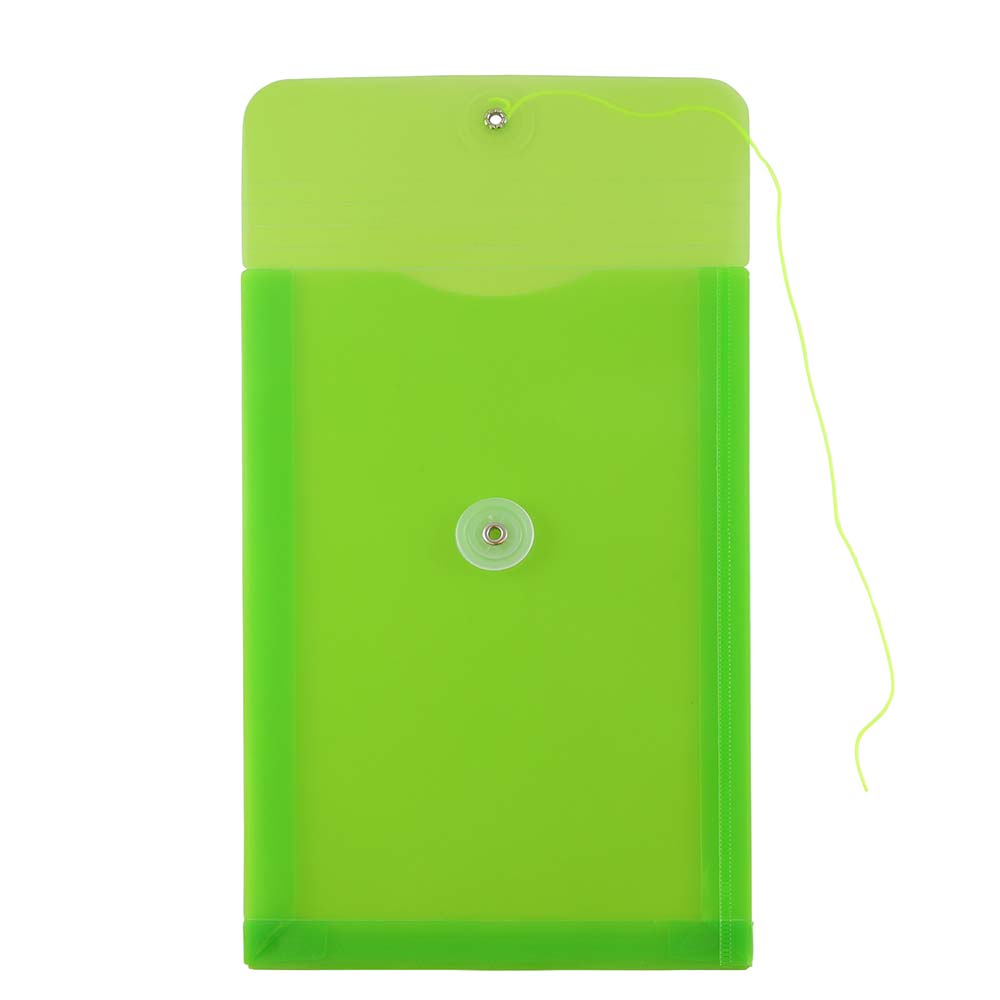 JAM Paper Plastic Envelopes with Button & String Tie Closure, 6 1/4 x 9 1/4, Lime Green, 3/Pack