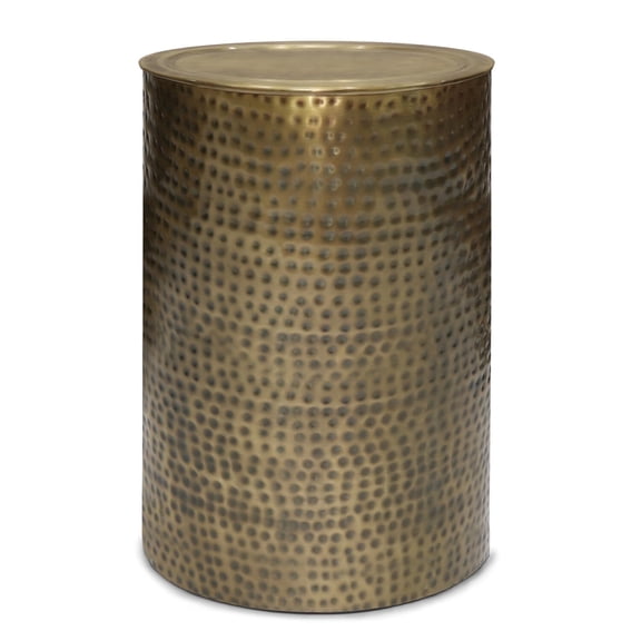 Simpli Home Corbin 16 inch Wide Industrial Metal Side Table in Hammered Antique Gold, Fully Assembled