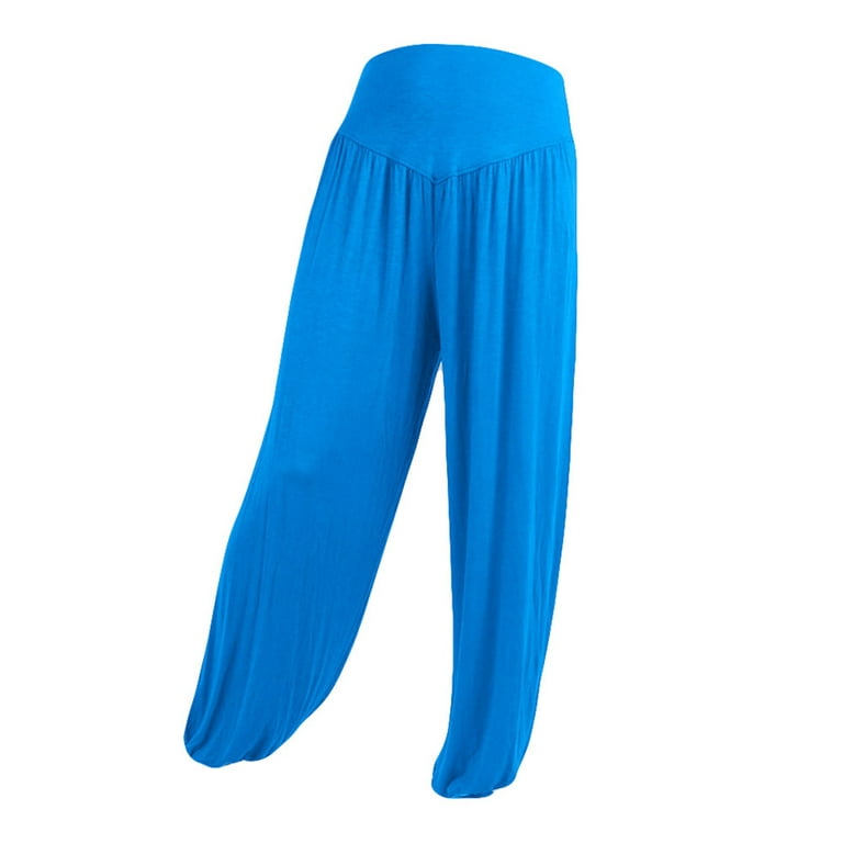 YWDJ Wide Leg Pants for Women High Waist Plus Size Elastic Loose Casual  Cotton Soft Yoga Sports Dance Harem Pants Sky Blue M 
