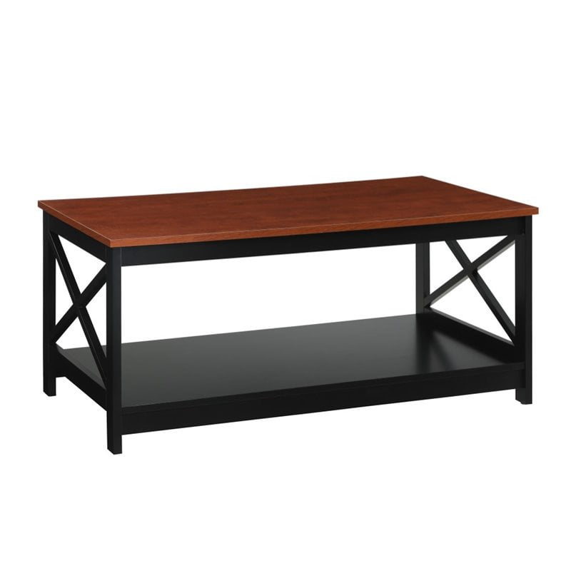 Convenience Concepts Oxford Coffee Table with Shelf, Cherry/Black