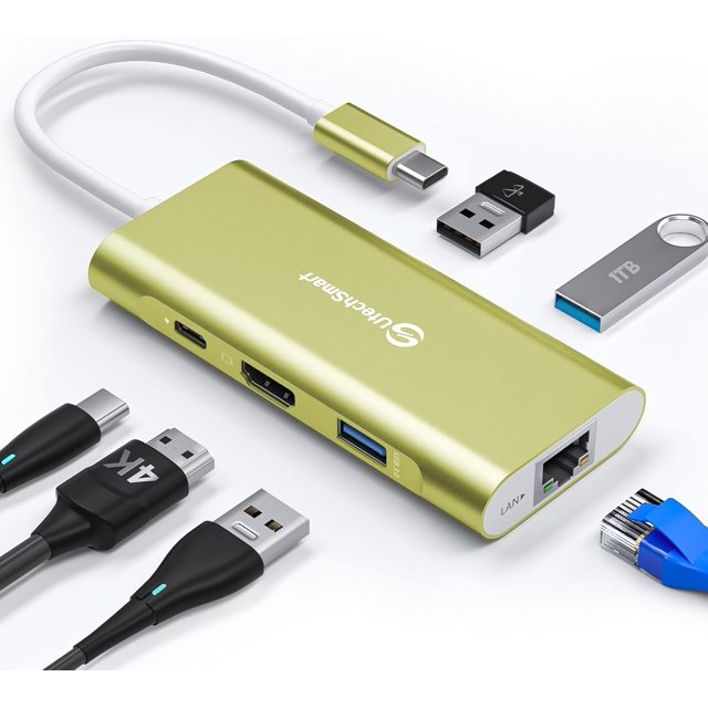 UtechSmart USB C Hub, USB C Ethernet Multiport Adapter, 6 In 1 USB C to Dock Compatible for Pro/Air, Chromebook