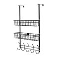thumbnail image 6 of Over The Door Hooks Organizer Hanger, TeqHome Rustproof Coat Hooks Towel Rack Spice Rack with 2 Mesh Basket 5 Hooks, Back of Door Storage Shelves for Towels Hats Keys Clothes, No drilling, Black, 6 of 9