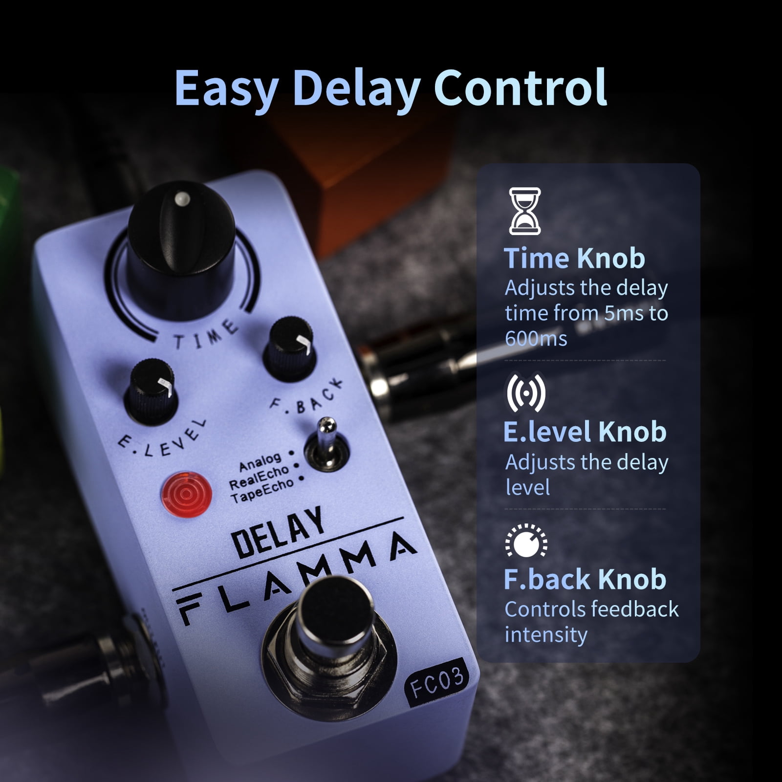 FLAMMA FC03 Delay Pedal Mini Digital Electric Guitar Effects Pedal with Analog Real Echo Tape Echo Delay True Bypass