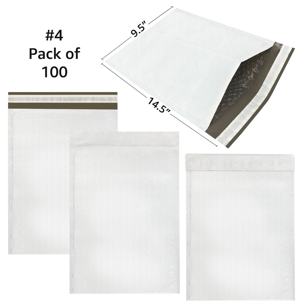 Uboxes Poly Bubble Mailers, White, #4 (9.5 x 14.5 in), 100-Count