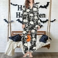 thumbnail image 5 of Feancey Halloween Pjs Set Women Long Sleeve Button Down Sleepwear Vintage Spider Web Print Pajamas Lounge Pants Two Piece Outfits Sets Gray M, 5 of 7