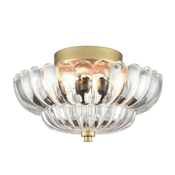 Claxy 3-Light Gold Semi Flush Mount Light with Bowl Clear Glass Shade