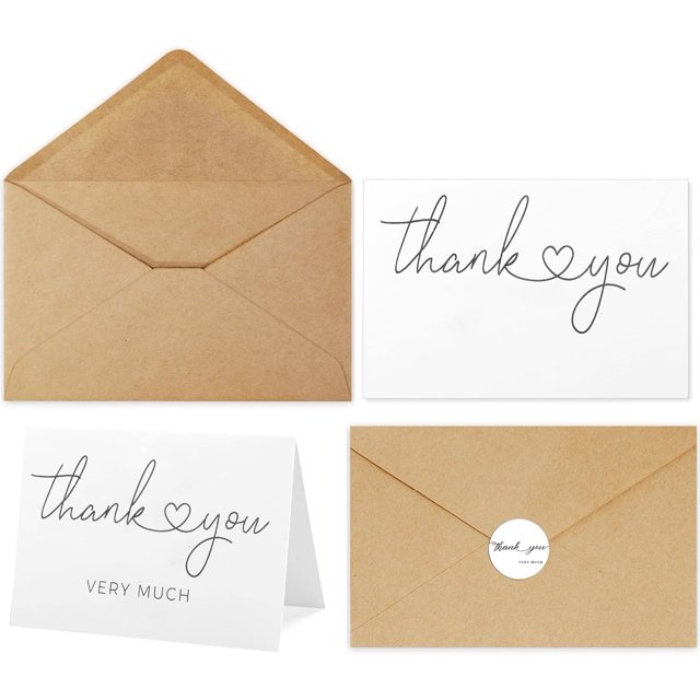 Baomifa-cartes de Remerciement avec Enveloppes, Lot de 100 Cartes de Remerciement Blanches en Vrac 4 x 6 Pouces, Notes et Enveloppes de Remerciement pour Mariage, Douche Nuptiale, Affaires, Baby Shower, Petite Entreprise, Remise de Diplôme