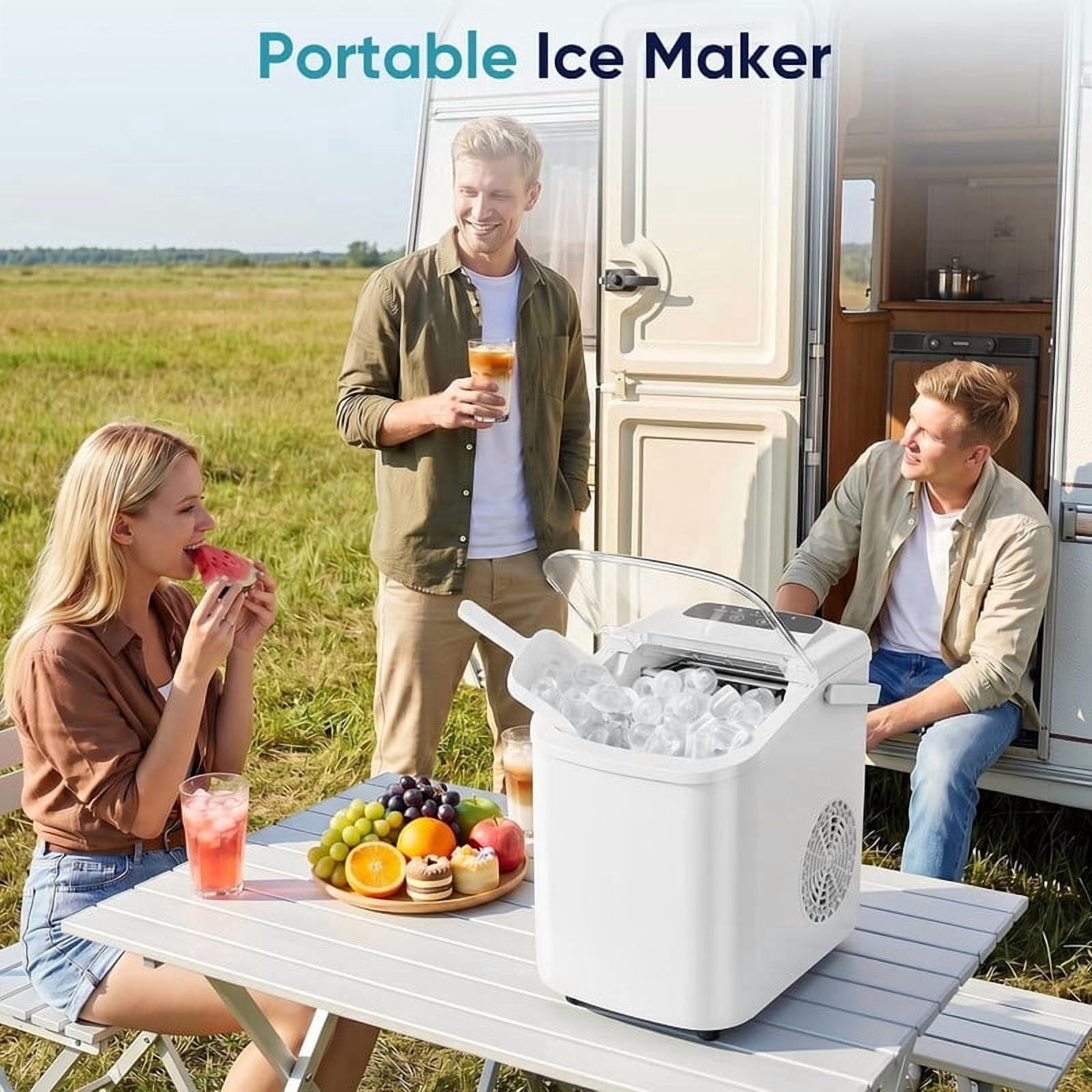 Bigleap Ice Maker Countertop, 26lbs per 24H, 9 Cubes in 6-8 Mins, Self-Cleaning Portable Ice Machine with Handle for Home, Kitchen, Office, RV, White