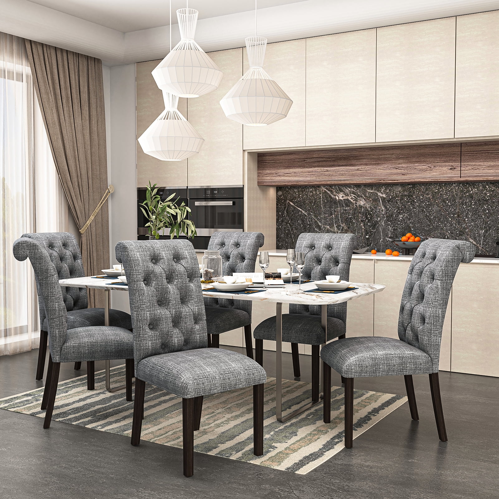 Resenkos Tufted Dining Chairs Set of 2, Accent Parsons Diner Chairs Upholstered Fabric Dining Room Chairs Side Chair Stylish Kitchen Chairs with Solid Wood Legs and Padded Seat - Grey