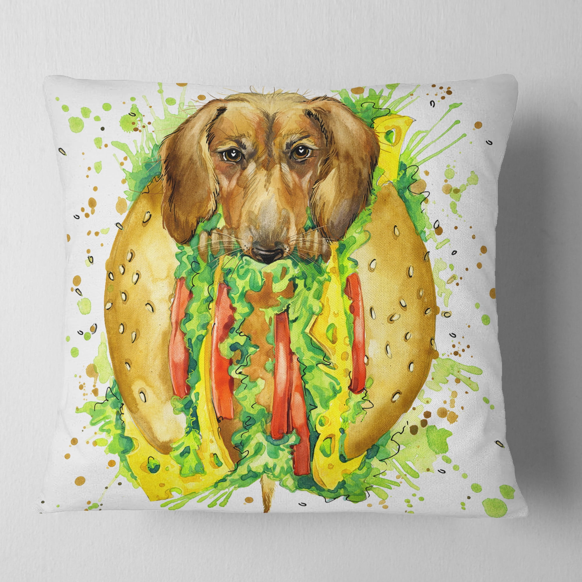 Designart Funny Dog inside Sandwich - Contemporary Animal Throw Pillow - 18x18