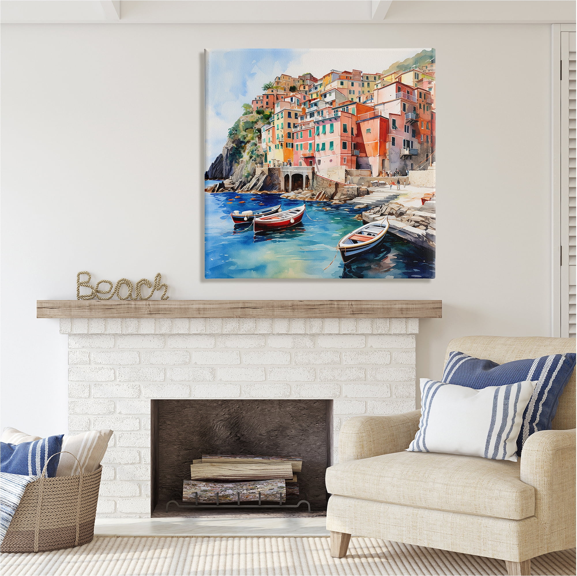 Stupell Industries Cinque Terre Boats Travel & Places Painting Gallery Wrapped Canvas Art Print Wall Art, 36 x 36
