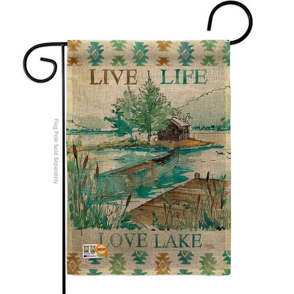 Breeze Decor BD-OU-G-109072-IP-DB-D-US18-WA 13 x 18.5 in. Live Life Lake Burlap Nature Outdoor Impressions Decorative Vertical Double Sided Garden Flag