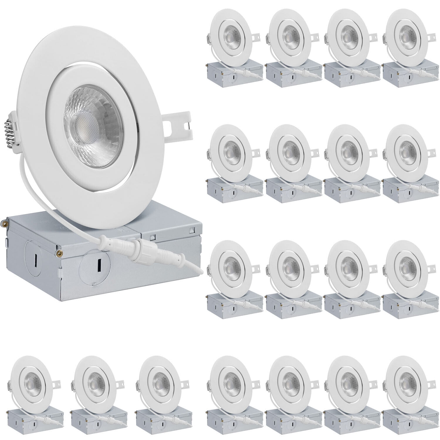 QPLUS Inch Ultra-Thin Adjustable Eyeball Gimbal LED Recessed Lighting  with Junction Box/Canless Downlight, 10 Watts, 750lm, Dimmable, Energy Star  and ETL Listed (5000K Daylight, 20 Pack)