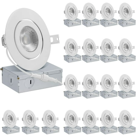 

QPLUS 4 Inch Ultra-Thin Adjustable Eyeball Gimbal LED Recessed Lighting with Junction Box/Canless Downlight 10 Watts 750lm Dimmable Energy Star and ETL Listed (3000K Warm White 20 Pack)