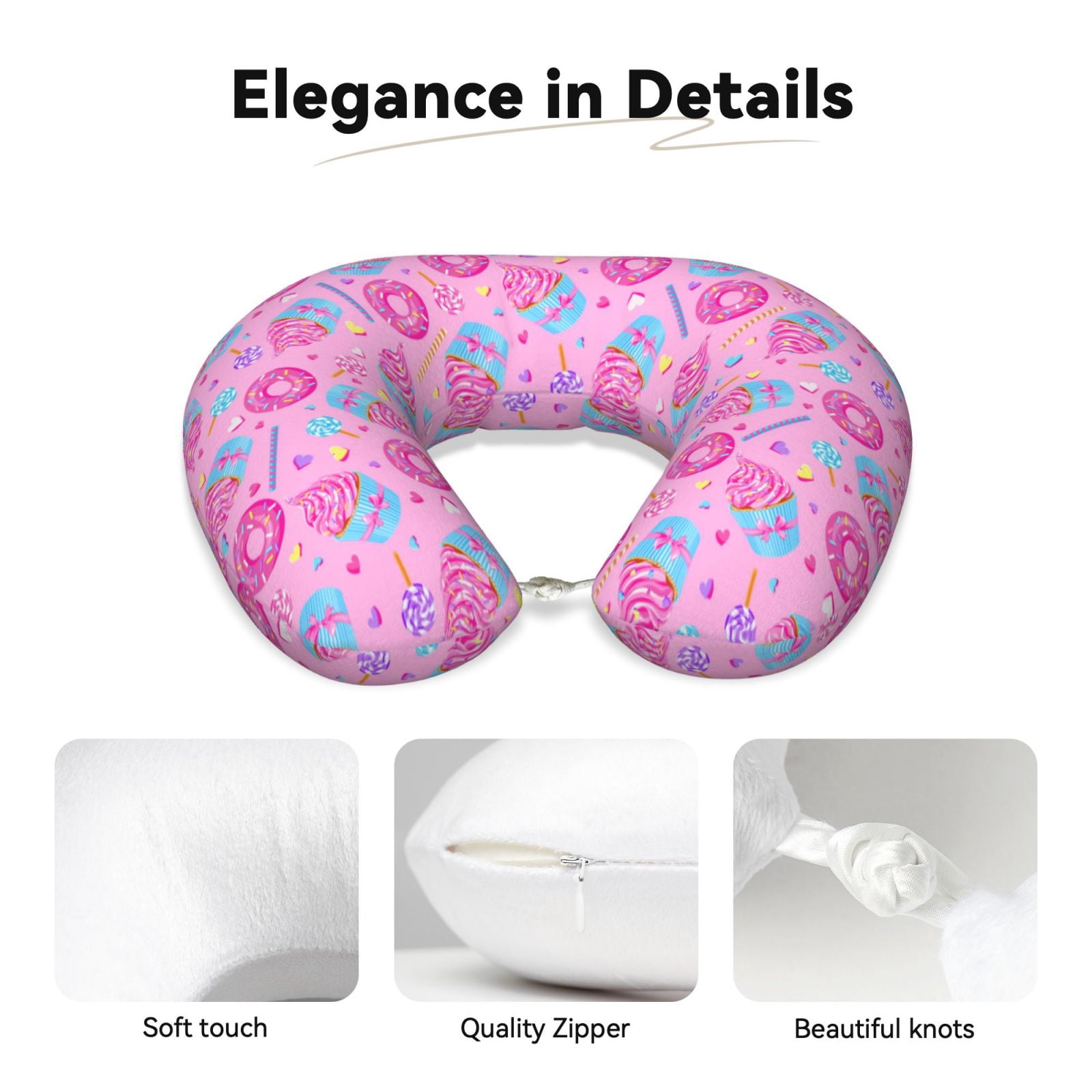 Xecao Donuts Print Memory Foam Cervical Neck Pillow Versatile U-Shaped Pillows for Home,Office,Camping,Travelling,Soft Washable Cover