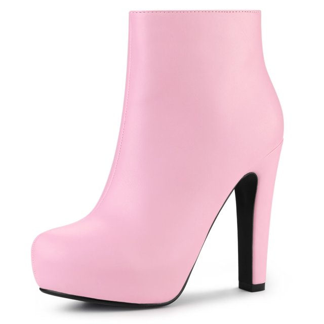 Unique Bargains Bottines à Talon Bloc Plateforme à Bout Rond avec Fermeture Éclair pour Femmes