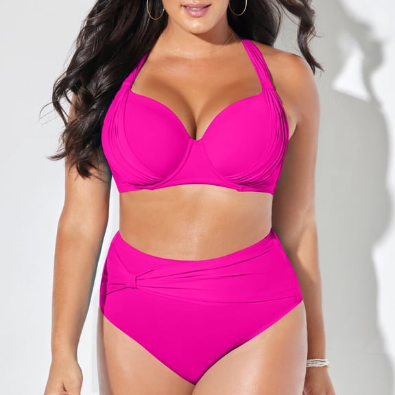 Women's Split Two Piece Swimsuit Solid Color And Oversized High Waisted Sexy Bikini Junior Swimsuit Underwire Bra Swimsuits for Women Bathing Suit Bottoms Medium Swimsuit Romper for Women Sporty