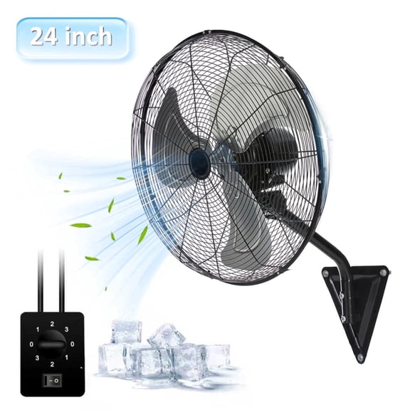24in Wall Mount Fan, 3-Speed Industrial Wall Fan up to 8000CFM, 120°Oscillating High Airflow Cooling Fan for Garage,Home,Warehouse, Indoor/Outdoor Use, Black