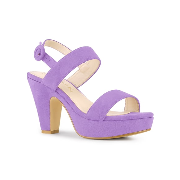 BLISSFUL STEP Women's Slingback Platform Heels Chunky High Heel Sandals Purple (Size 10)