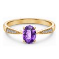 thumbnail image 3 of Gem Stone King 10K Yellow Gold Purple Amethyst and White Diamond Engagement Ring for Women (0.81 Cttw, Gemstone February Birthstone, Oval Checkerboard 7X5MM, Available in Size 5, 6, 7, 8, 9), 3 of 5