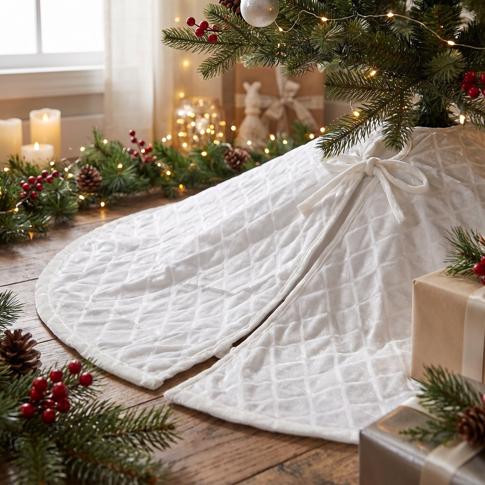 Embossed Diamond Christmas Tree Skirt, White, 48", by Holiday Time