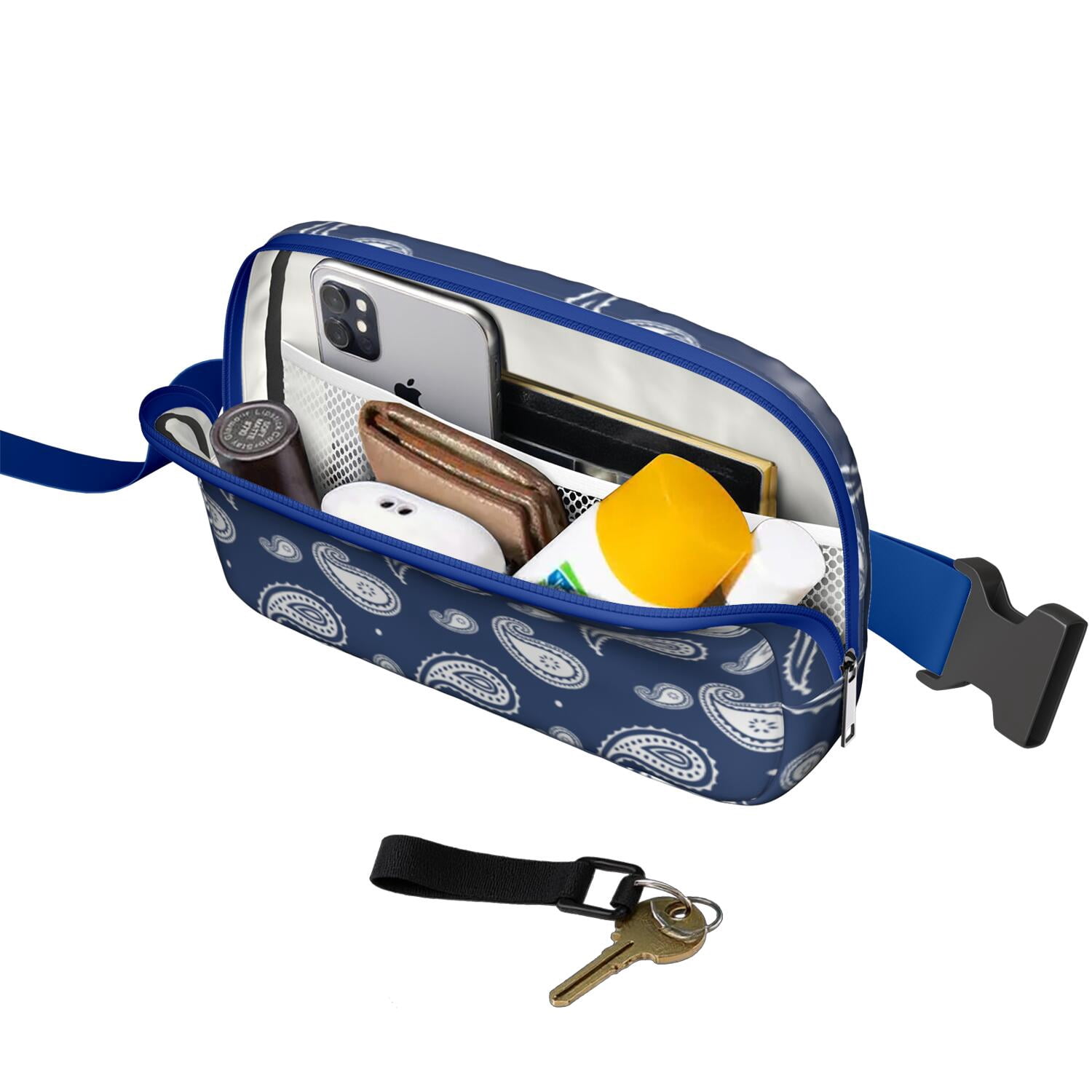Mini Fanny Pack Paisley Blue Belt Bag for Women, Fashionable Waterproof Waist Pack with Adjustable Strap for Workout Running Traveling Hiking Cycling