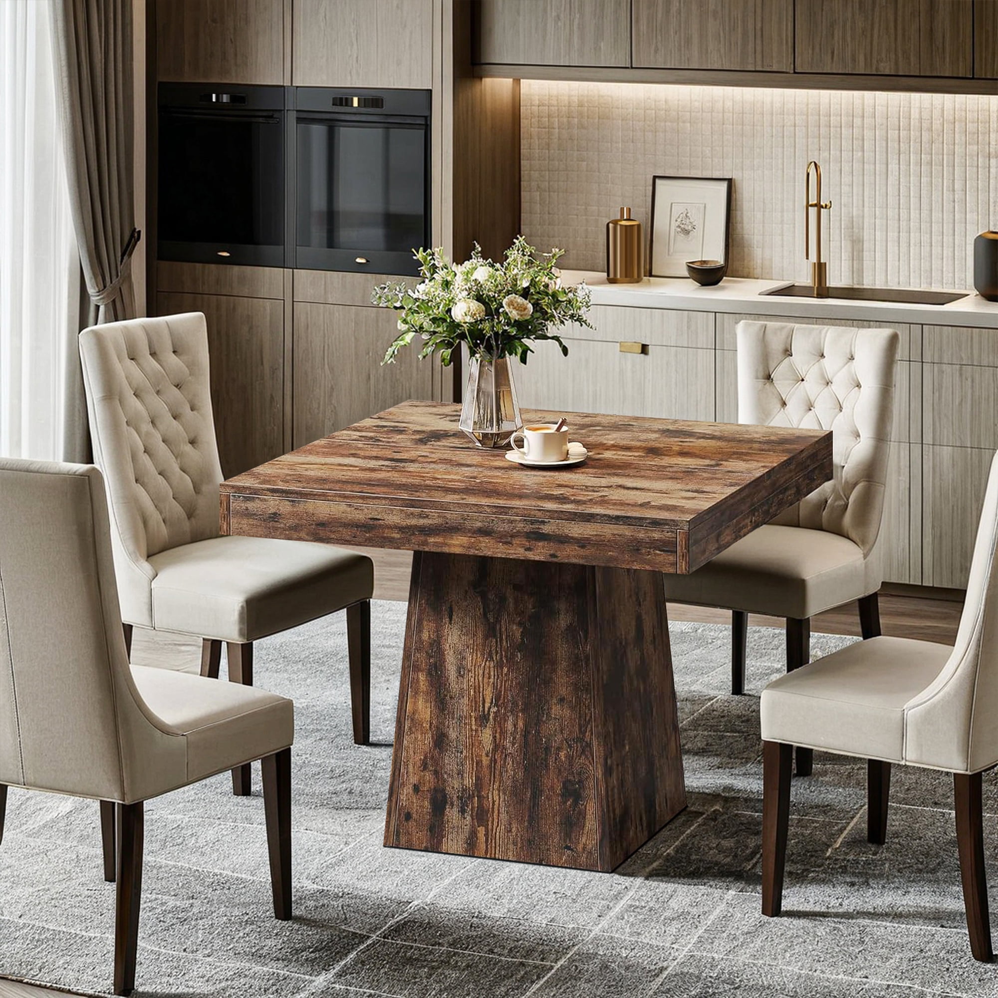 Demi Bonn 31" Modern Square Dining Table for 4 People, Wood Farmhouse Kitchen Dinner Table for Dining Room, Living Room Furniture, Rustic Brown