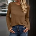 thumbnail image 2 of Loopsun Womens Fall Tops, Long Sleeve T Shirts for Women, Womens Fashion Casual Solid Long Sleeve Round Neck Shirt Top Brown, M, 2 of 5