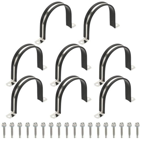 Uxcell 8Pcs Pipe Clamps, 3-1/2 Inch 304 Stainless Steel Rubber Cushioned U Bracket