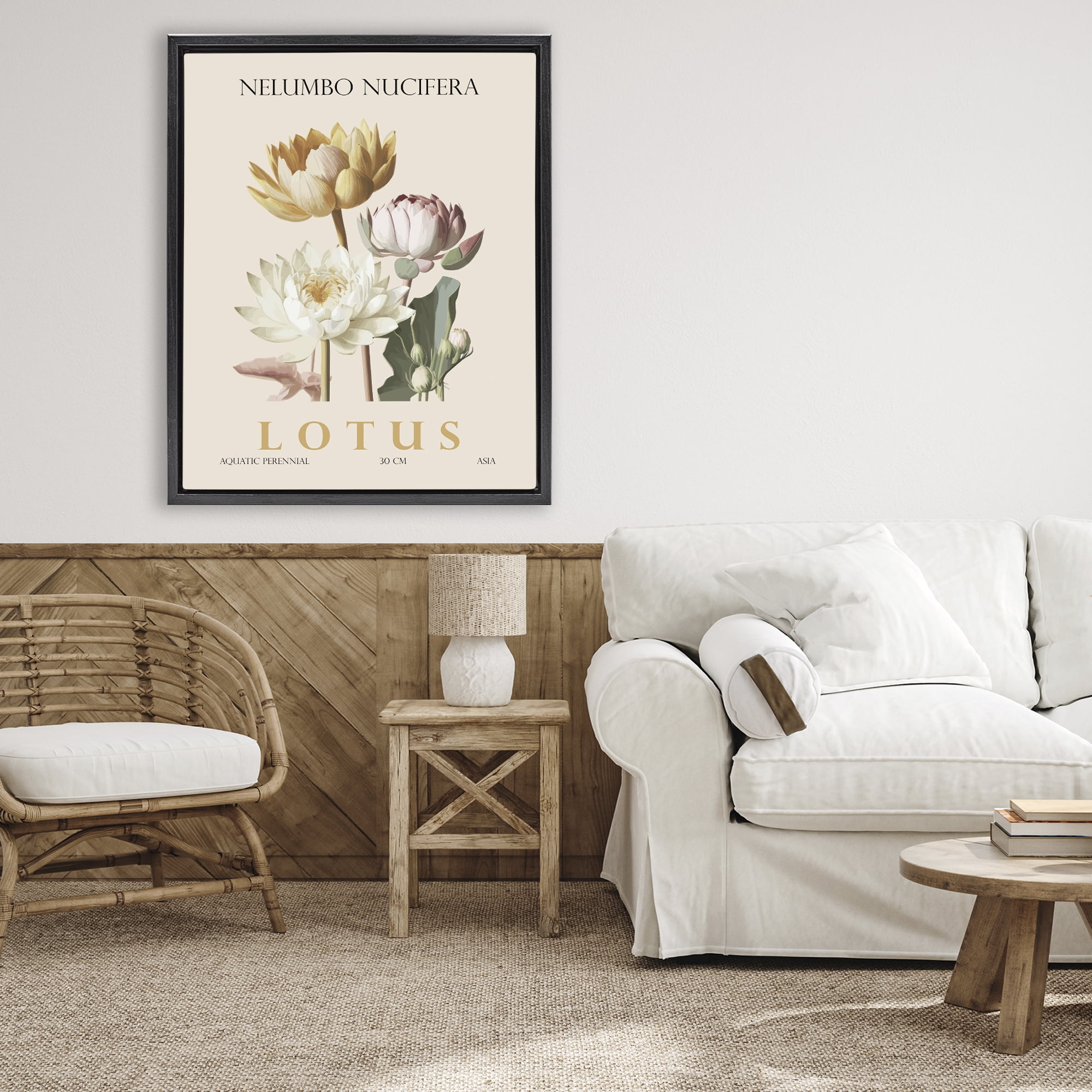 Stupell Industries Natural Lotus Bundle Black Framed Floater Canvas Wall Art, design by Christopher Giampietro