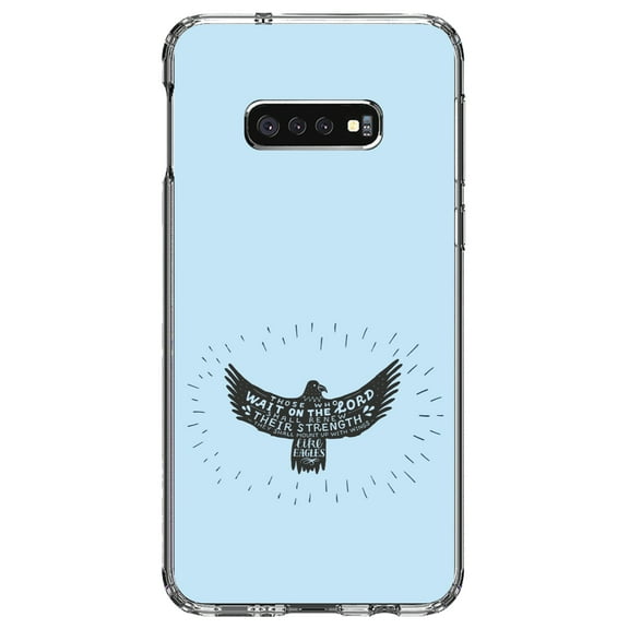 DistinctInk Clear Shockproof Hybrid Case for Samsung Galaxy S10e (5.8" Screen) - TPU Bumper, Acrylic Back, Tempered Glass Screen Protector - MountUp with Wings Like Eagles