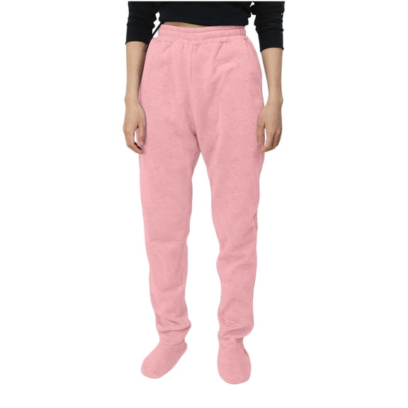 Brglopf Fleece Footed Pajamas for Women Winter Warm Elastic Waist Sweatpants Soft Comfy Casual Loose Loungewear Trousers with Feet Pink M