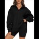 thumbnail image 2 of Sudaderas de Gran Tamaño para Mujer, Suéteres de Otoño, Sudaderas con Capucha de Moda, Jersey con Media Cremallera, Camisas de Larga, Ropa Negro S, 2 of 10