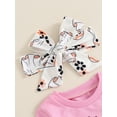 thumbnail image 6 of Suealasg Toddler Girl Halloween Clothes 6M 12M 18M 2T 3T Infant Baby Girl Letter Ghost Print Long Sleeve Tops Ghost Floral Print Pants Headband 3Pcs Halloween Clothes Set, 6 of 8