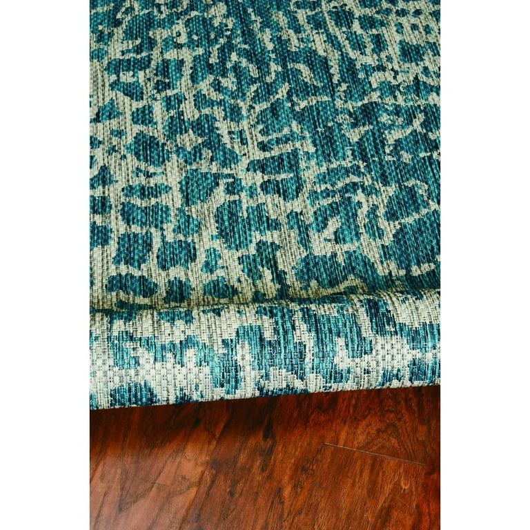 3'X4' Grey Teal Machine Woven Uv Treated Abstract Waves Indoor Outdoor Accent Rug 3'X4' Grey Teal Machine Woven Uv Treated Abstract Waves Indoor Outdoor Accent Rug
