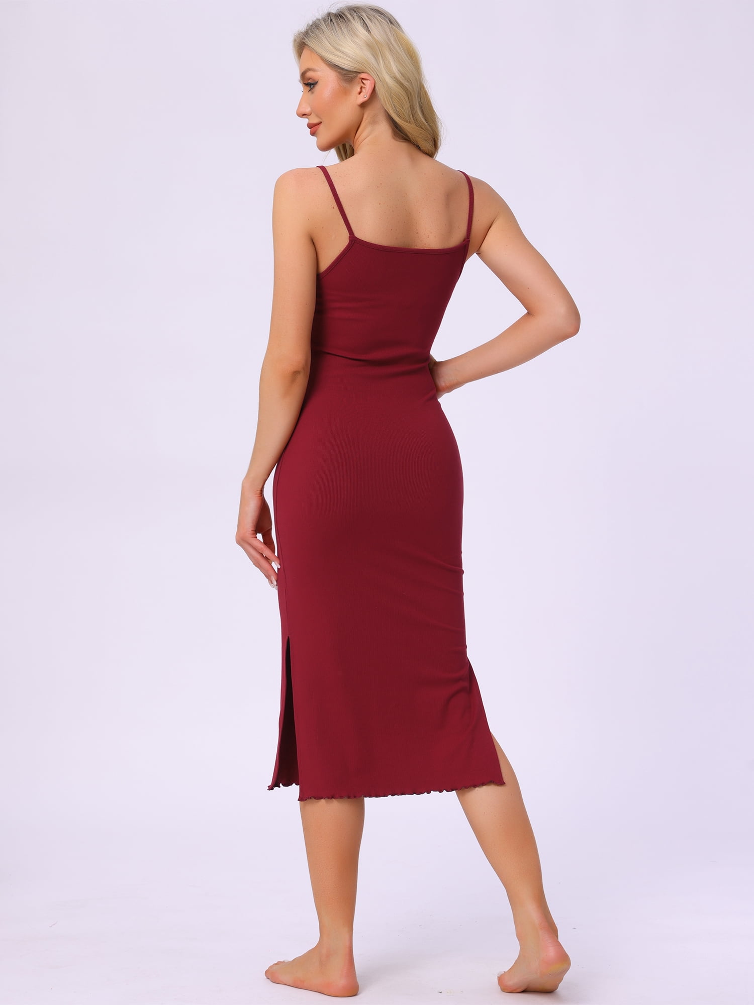 DARING DIVA Women's Sleeveless Nightgown Ribbed Knit Lounge Pajama Dress S Red