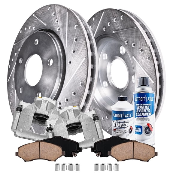 Detroit Axle - Front Brake Kit for 2009 2010 2011 2012 Dodge Journey Drilled & Slotted Disc Brake Rotors Ceramic Brakes Pads Brakes Calipers Replacement: 11.89" inch Rotor