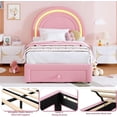 thumbnail image 2 of Bingirl Pink Twin LED Upholstered Bed for Bedroom - Princess Platform Bed with Rainbow Headboard, Storage Drawer, No Box Spring, Easy Assembly - A Fun and Comfortable Bed, 2 of 7