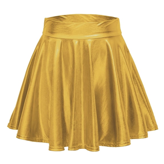 Urban CoCo Shiny Flared Pleated Mini Skirt(Gold, M)