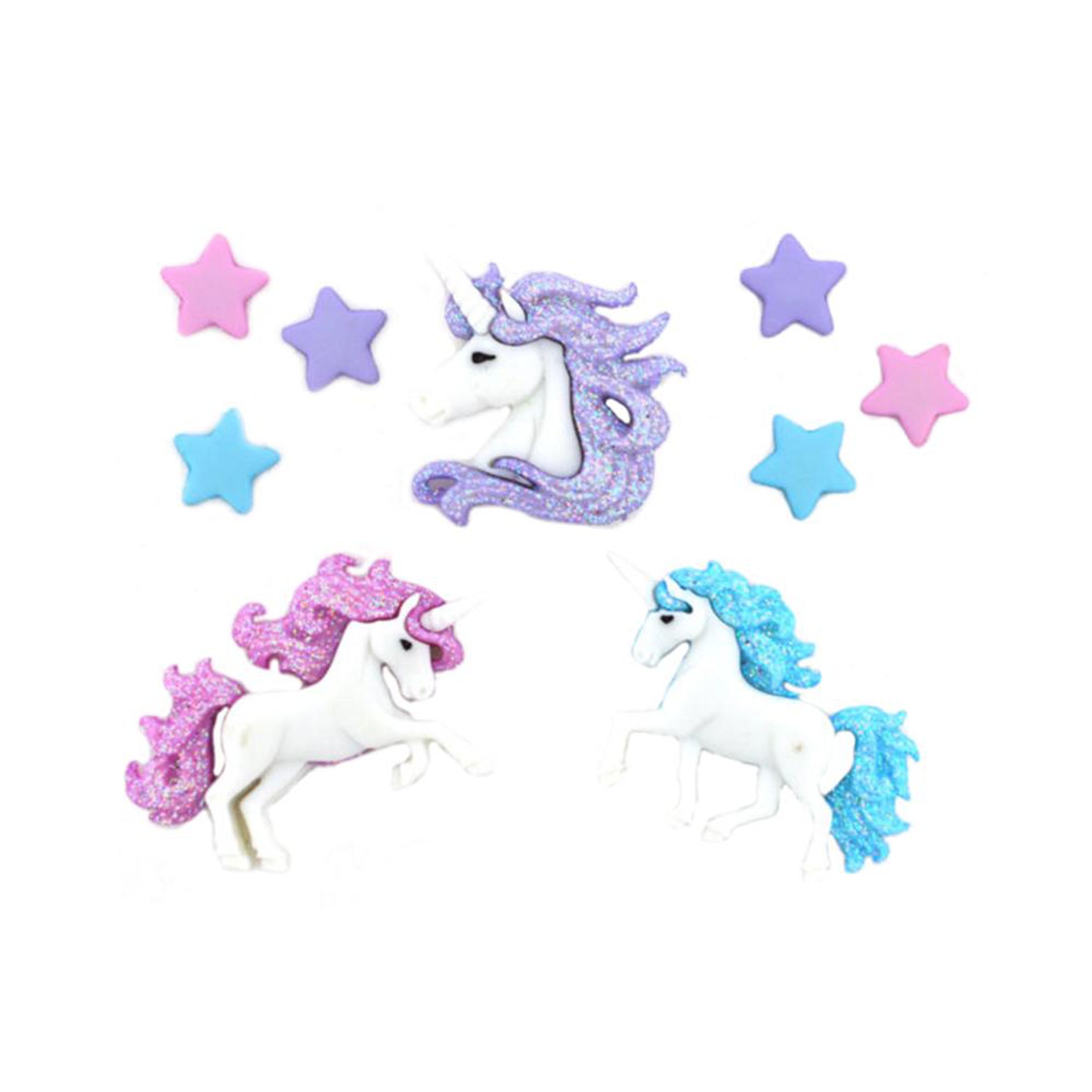 Dress It Up Buttons, Magical Unicorns, Craft & Sewing Embellishments, Plastic, Multi-Color, 3 Pcs.